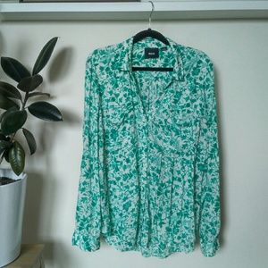 Anthropologie Maeve Green Floral Button-Down - L